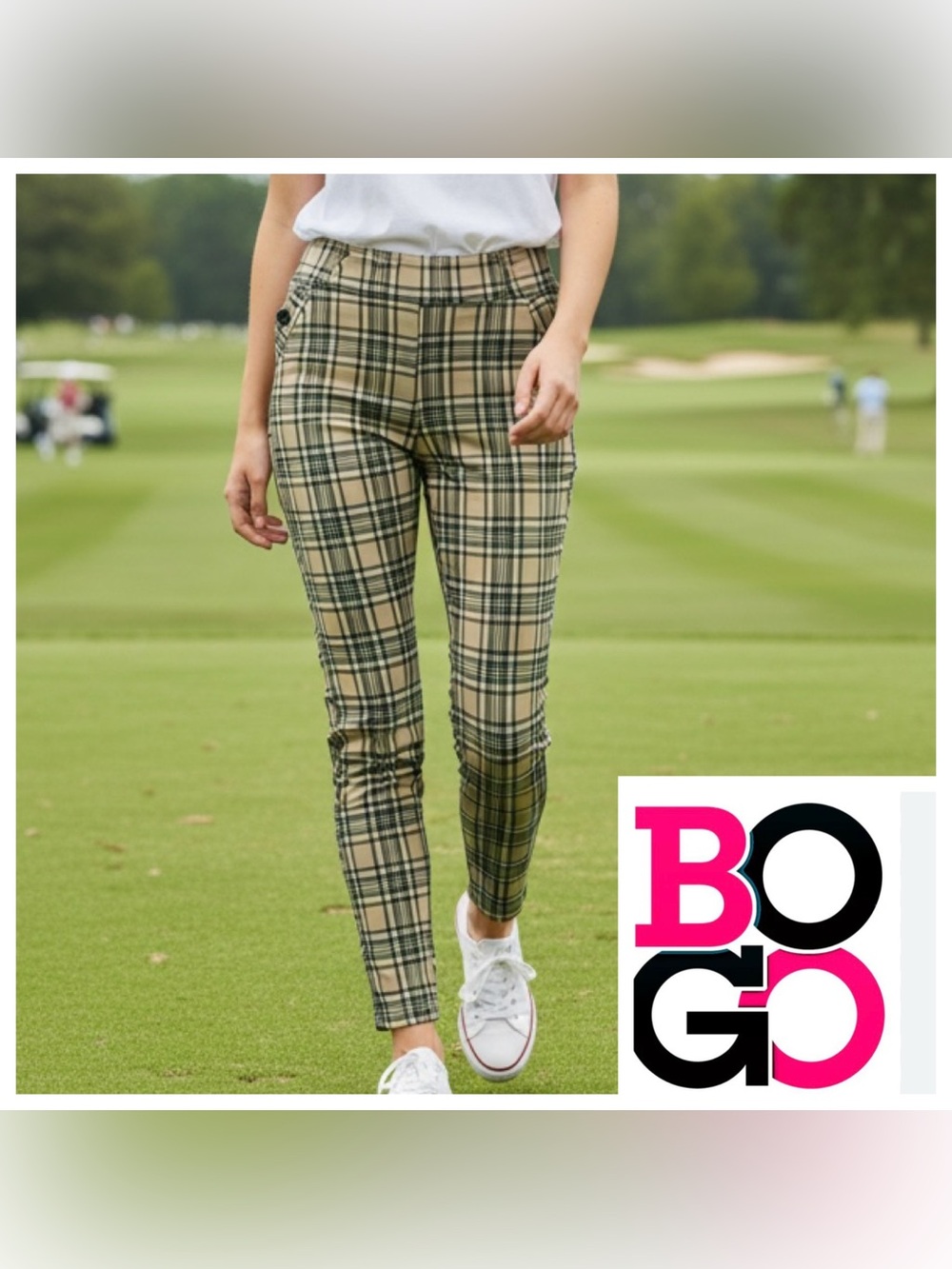 SOHO APPAREL Ankle Pants  Plaid High Rise Stretch Knit Pull On Pant 
Size Med